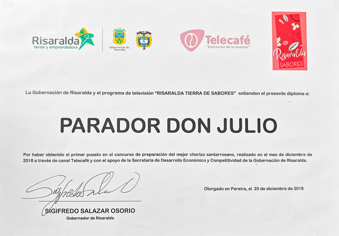 primer puesto preparación chorizo santarrosano risaralda